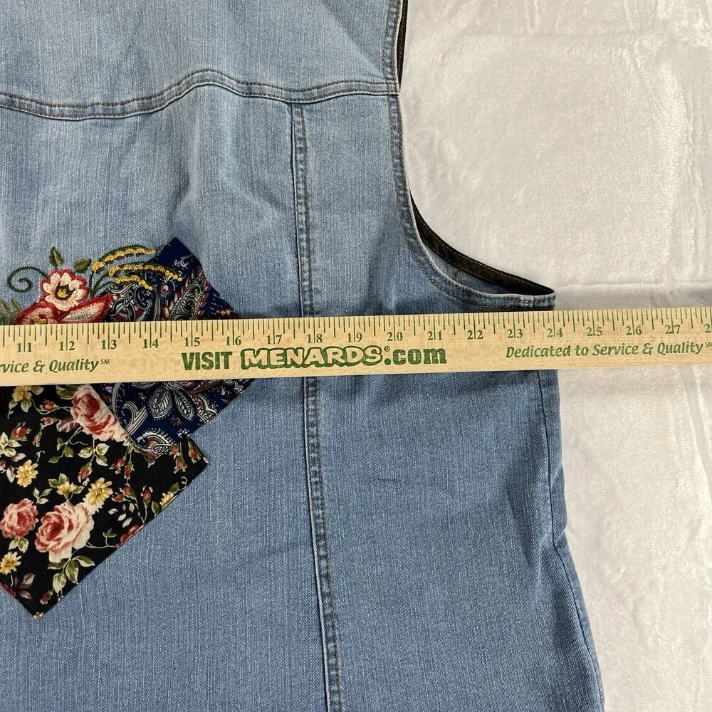 Monroe & Main Floral Patchwork Denim Vest Blue 2X